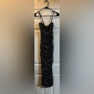 Fashion Nova Medium Evening Dress, Black w/ Silver & Gold Accents